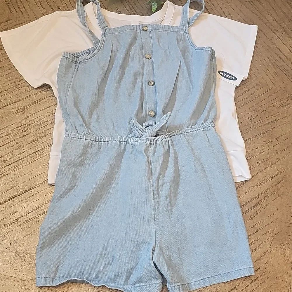 Old Navy Light Blue Denim Kids Romper  Set  10-12 NWT